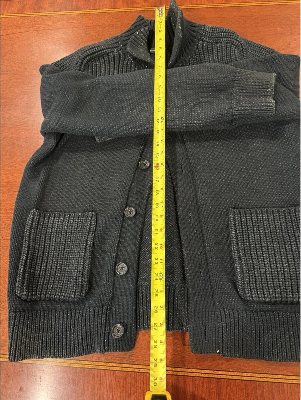 Banana Republic Black Ribbed Knit Crew Neck Button-Front Cardigan Sweater XL